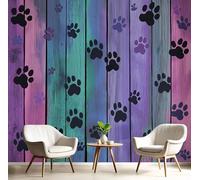 GSAEIMCT Panoramic Wallpaper Mural,450X300Cm Wall Poster Color Wooden Dog Paws Art Photo 3D Effect,Abstract Stripes Poster Decoration for Home Bedroom Living Room Tv Backdrop Corridor