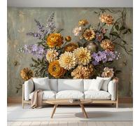 GSAEIMCT Peony Hydrangea Photo Wallpaper Yellow Classical Still Life Wall Mural for Bedroom, Living Room Background Decoration, Home Decor Photo Wall Pictures, 350X256Cm