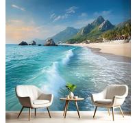 GSAEIMCT Photo Wallpaper 200X140Cm Premium Art Print Wall Mural Decoration Poster Picture Design Blue-Green Sunset Beach 3D Effect Summer Scenery for Living Room,Bedroom Decor