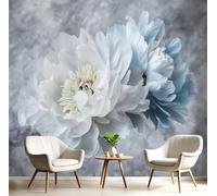 GSAEIMCT Photo Wallpaper 200X140Cm Premium Art Print Wall Mural Decoration Poster Picture Design Blue-Gray Elegant Peony 3D Effect Watercolor Plants for Living Room,Bedroom Decor