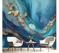 GSAEIMCT Photo Wallpaper 300X210Cm Premium Art Print Wall Mural Decoration Poster Picture Design Ocean Blue Swirl Marble 3D Effect Abstract Art for Living Room,Bedroom Decor