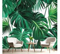 GSAEIMCT Photo Wallpaper 300X210Cm White-Green Monstera Leaves Pattern Waterproof Wall Paper Mural Poster Tv Background Decoration Tropical Plants for Corridor Living Room Bedroom Home Renovation