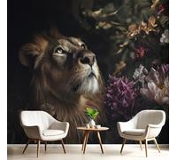 GSAEIMCT Photo Wallpaper 350X260Cm Premium Art Print Wall Mural Decoration Poster Picture Design Pink Brown Flower Lion 3D Effect Natural Animals for Living Room,Bedroom Decor