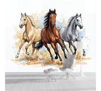 GSAEIMCT Photo Wallpaper 3D Effect Panoramic Mural Agile Horse Watercolor Animals for Living Room Adult Children Bedroom Home Decoration Wall Poster,300X210Cm Wall Mural Tan