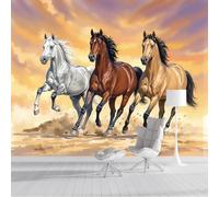 GSAEIMCT Photo Wallpaper 3D Effect Panoramic Mural Agile Horse Watercolor Animals Tan Wall Mural 300X210Cm for Living Room Bedroom Home Decoration,Silk Wall Poster Adult Children