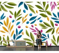 GSAEIMCT Photo Wallpaper 3D Effect Panoramic Mural Banana Leaf Olive Branch Tropical Plants for Living Room Adult Children Bedroom Home Decoration Wall Poster,450X300Cm Wall Mural Green
