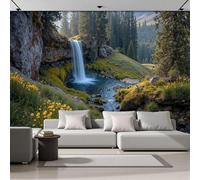 GSAEIMCT Photo Wallpaper 3D Effect Panoramic Mural Cliff Waterfall Forest-Style Nature for Living Room Adult Children Bedroom Home Decoration Wall Poster, 200X140Cm Wall Mural Warm Yellow