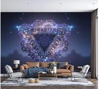 GSAEIMCT Photo Wallpaper 3D Effect Panoramic Mural Flashing Triangle Geometric Universe Blue-Purple Wall Mural 300X210Cm for Living Room Bedroom Home Decoration,Silk Wall Poster Adult Children