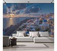 GSAEIMCT Photo Wallpaper 3D Effect Panoramic Mural Gr eaches Mediterranean Style for Living Room Adult Children Bedroom Home Decoration Wall Poster, 350X256Cm Wall Mural Blue
