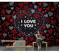 GSAEIMCT Photo Wallpaper 3D Effect Panoramic Mural Heart-Shaped Words Romantic Art Red Wall Mural 250X170Cm for Living Room Bedroom Home Decoration,Silk Wall Poster Adult Children