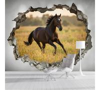 GSAEIMCT Photo Wallpaper 3D Effect Panoramic Mural Horse in The Wall Realistic Animals Brown Wall Mural 200X140Cm for Living Room Bedroom Home Decoration,Silk Wall Poster Adult Children