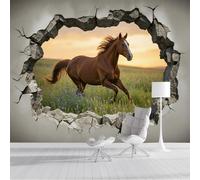 GSAEIMCT Photo Wallpaper 3D Effect Panoramic Mural Horse in The Wall Realistic Animals Brown Wall Mural 400X280Cm for Living Room Bedroom Home Decoration,Silk Wall Poster Adult Children