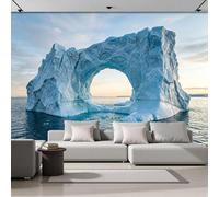 GSAEIMCT Photo Wallpaper 3D Effect Panoramic Mural Icebergs On The Sea Polar Nature Blue White Wall Mural 400X280Cm for Living Room Bedroom Home Decoration, Silk Wall Poster Adult Children