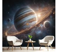 GSAEIMCT Photo Wallpaper 3D Effect Panoramic Mural Jupiter in Space Science Fiction Universe for Living Room Adult Children Bedroom Home Decoration Wall Poster, 450X300Cm Wall Mural Brown