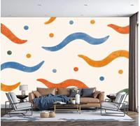 GSAEIMCT Photo Wallpaper 3D Effect Panoramic Mural Lines Dots Minimalist Illustrations Beige Wall Mural 350X256Cm for Living Room Bedroom Home Decoration, Silk Wall Poster Adult Children