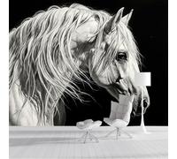 GSAEIMCT Photo Wallpaper 3D Effect Panoramic Mural Lines of A Galloping Horse Animal Sketches for Living Room Adult Children Bedroom Home Decoration Wall Poster,250X170Cm Wall Mural White