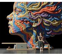 GSAEIMCT Photo Wallpaper 3D Effect Panoramic Mural Paint Girl Abstract Art Multicolor Wall Mural 450X300Cm for Living Room Bedroom Home Decoration, Silk Wall Poster Adult Children