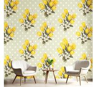 GSAEIMCT Photo Wallpaper 3D Effect Panoramic Mural Polka Dot Tulips Retro Plants for Living Room Adult Children Bedroom Home Decoration Wall Poster, 400X280Cm Wall Mural Yellow