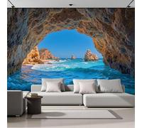 GSAEIMCT Photo Wallpaper 3D Effect Panoramic Mural Sea Caves in Portugal Natural Seascape Blue Wall Mural 250X170Cm for Living Room Bedroom Home Decoration, Silk Wall Poster Adult Children