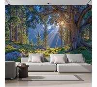 GSAEIMCT Photo Wallpaper 3D Effect Panoramic Mural Sunshine Forest Natural Scenery Green Wall Mural 300X210Cm for Living Room Bedroom Home Decoration, Silk Wall Poster Adult Children