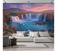 GSAEIMCT Photo Wallpaper 3D Effect Panoramic Mural Waterfalls, Mountains, Iceland Natural Scenery for Living Room Adult Children Bedroom Home Decoration Wall Poster, 200X140Cm Wall Mural Blue