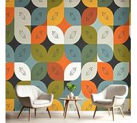 GSAEIMCT Photo Wallpaper 3D Orange Green Symmetrical Circles Poster Picture Design Murals,450X300Cm Art Mural Stickers Abstract Retro for Living Room Bedroom Home Decoration Sofa Tv Backdrop Wall