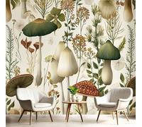 GSAEIMCT Photo Wallpaper 400X280Cm Premium Art Print Wall Mural Decoration Poster Picture Design Brown-Green Mushroom Insects 3D Effect Forest Plants for Living Room,Bedroom Decor