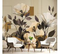 GSAEIMCT Photo Wallpaper 450X300Cm Premium Art Print Wall Mural Decoration Poster Picture Design Brown White Line Flowers 3D Effect Abstract Plants For Living Room,Bedroom Decor
