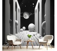 GSAEIMCT Photo Wallpaper Black White Planet Room,300X210Cm Wall Large Mural Space Geometry Tv Artwork Background Art 3D Murals Living Room Bedroom Decoration Silk Sticker Painting