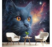 GSAEIMCT Photo Wallpaper Blue-Purple Starry Sky Cat,250X170Cm Wall Large Mural Fantasy Animals Tv Artwork Background Art 3D Murals Living Room Bedroom Decoration Silk Sticker Painting