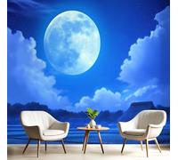 GSAEIMCT Photo Wallpaper Blue White Bright Moon in The Night Sky,350X260Cm Wall Large Mural Natural Scenery Tv Artwork Background Art 3D Murals Living Room Bedroom Decoration Silk Sticker Painting