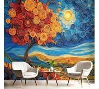 GSAEIMCT Photo Wallpaper Orange-Red Fields and Hills,450X300Cm Wall Large Mural Oil Painting Landscape Tv Artwork Background Art 3D Murals Living Room Bedroom Decoration Silk Sticker Painting
