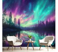 GSAEIMCT Photo Wallpaper Purple-Green Aurora Forest,150X105Cm Wall Large Mural Fantasy Landscape Tv Artwork Background Art 3D Murals Living Room Bedroom Decoration Silk Sticker Painting