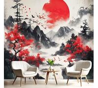 GSAEIMCT Photo Wallpaper Red Black Mountains of The Sun,450X300Cm Wall Large Mural Ink Landscape Tv Artwork Background Art 3D Murals Living Room Bedroom Decoration Silk Sticker Painting