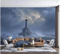 GSAEIMCT Photo Wallpaper Sea Lighthouse 450X300Cm Silk Wall Mural, 3D Wallpaper Mural, Dark Landscape Living Room Bedroom Art Poster Mural Wallpaper, Blue White