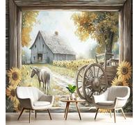 GSAEIMCT Photo Wallpaper Yellow Sunflower Donkey,200X140Cm Wall Large Mural Countryside Farmhouse Tv Artwork Background Art 3D Murals Living Room Bedroom Decoration Silk Sticker Painting