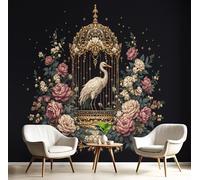 GSAEIMCT Pink Flowers,Birds White Cranes 3D Murals,Elegant Animals Silk Mural Photo Wallpaper for Large Tv Background Wall Art Living Room Bedroom Kitchen Home Decorative,450X300Cm