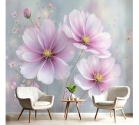 GSAEIMCT Pink Gray Simple Flowers 3D Murals,Watercolor Plants Silk Mural Photo Wallpaper for Large Tv Background Wall Art Living Room Bedroom Kitchen Home Decorative,300X210Cm