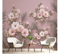 GSAEIMCT Pink Green Flowers Green Leaves Photo Wallpaper Mural,Chinese Style Plants 3D Large Wall Murals Hd Printing Decoration Poster Picture Design for Bedroom Living Room Home,200X140Cm