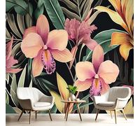 GSAEIMCT Pink Green Leaf Orchid 3D Murals,Tropical Plants Silk Mural Photo Wallpaper for Large Tv Background Wall Art Living Room Bedroom Kitchen Home Decorative,400X280Cm
