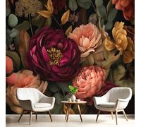 GSAEIMCT Pink Rose Peony 3D Murals,Flowering Plants Silk Mural Photo Wallpaper For Large Tv Background Wall Art Living Room Bedroom Kitchen Home Decorative,400X280Cm