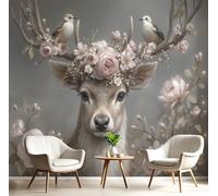 GSAEIMCT Pinkish Gray Flower Deer Murals Photo,3D Elegant Animals Wall Murals,Wallpaper for Bedroom Living Room Home Poster Decor 200X140Cm Background Wall Decorative