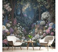 GSAEIMCT Pinkish White Flower Rabbit Wallpaper Mural,Magic Forest Wall Murals 3D Art Hd Printing Photo Wallpaper for Bedroom Living Kids Room Decor Poster Picture Design,400X280Cm