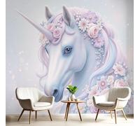 GSAEIMCT Powder Blue Flower Pegasus Murals Photo,3D Fantasy Animals Wall Murals,Wallpaper for Bedroom Living Room Home Poster Decor 300X210Cm Background Wall Decorative
