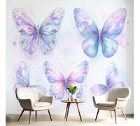 GSAEIMCT Powder Blue Mural Photo Wallpaper,Beautiful Butterfly Wallpaper for Living Room Tv Backdrop Office,3D Effect Watercolor Insects Large Wall Mural Paper Decoration Poster Picture,300X210Cm
