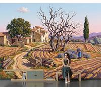 GSAEIMCT Provence Lavender Countryside Wallpaper, Impressionist Rural Oil Painting Art Home Decor Photo Wallpaper Murals, Room Decor Wall Art for Bedroom Kitchen Living Room, 300X210Cm
