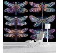 GSAEIMCT Purple-Blue Colorful Dragonfly Wallpaper Wall Covering Mural,Fashion Insects Print Large Photo for Home Office Bedroom Living Room Decoration Poster Tv Background Wall,350X260Cm