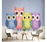GSAEIMCT Purple-Green Polka Dot Owl Photo Wallpaper Mural,Cartoon Animals 3D Large Wall Murals Hd Printing Decoration Poster Picture Design for Bedroom Living Room Home,250X170Cm