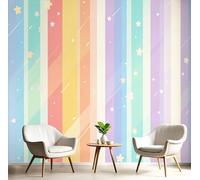 GSAEIMCT Rainbow Colors Striped Stars Wallpaper Mural,Cartoon Stripes Wall Murals 3D Art Hd Printing Photo Wallpaper for Bedroom Living Kids Room Decor Poster Picture Design,150X105Cm