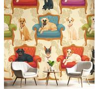 GSAEIMCT Red and Blue Sofa Puppy Murals Photo,3D Room Animals Wall Murals,Wallpaper for Bedroom Living Room Home Poster Decor 450X300Cm Background Wall Decorative